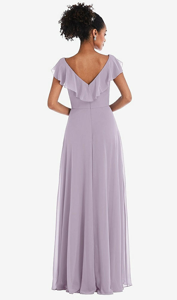 Back View - Lilac Haze Ruffle-Trimmed V-Back Chiffon Maxi Dress