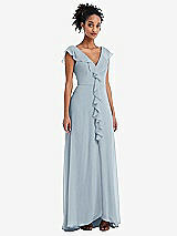 Front View Thumbnail - Mist Ruffle-Trimmed V-Back Chiffon Maxi Dress