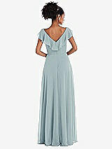 Rear View Thumbnail - Morning Sky Ruffle-Trimmed V-Back Chiffon Maxi Dress