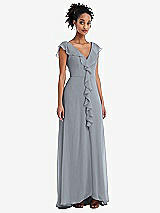 Front View Thumbnail - Platinum Ruffle-Trimmed V-Back Chiffon Maxi Dress