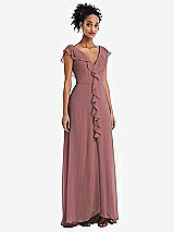 Front View Thumbnail - Rosewood Ruffle-Trimmed V-Back Chiffon Maxi Dress