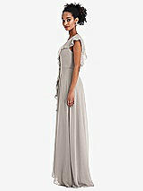 Side View Thumbnail - Taupe Ruffle-Trimmed V-Back Chiffon Maxi Dress