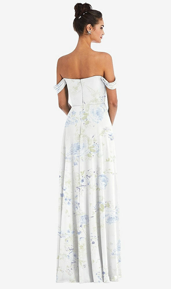 Back View - Bleu Garden Off-the-Shoulder Draped Neckline Maxi Dress