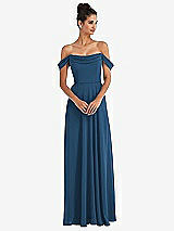 Alt View 1 Thumbnail - Dusk Blue Off-the-Shoulder Draped Neckline Maxi Dress