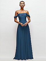 Front View Thumbnail - Dusk Blue Off-the-Shoulder Draped Neckline Maxi Dress