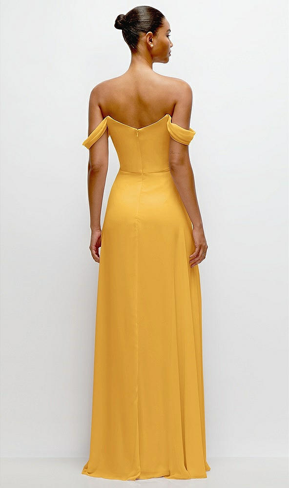 Back View - NYC Yellow Off-the-Shoulder Draped Neckline Maxi Dress