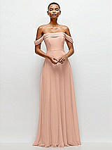 Front View Thumbnail - Pale Peach Off-the-Shoulder Draped Neckline Maxi Dress