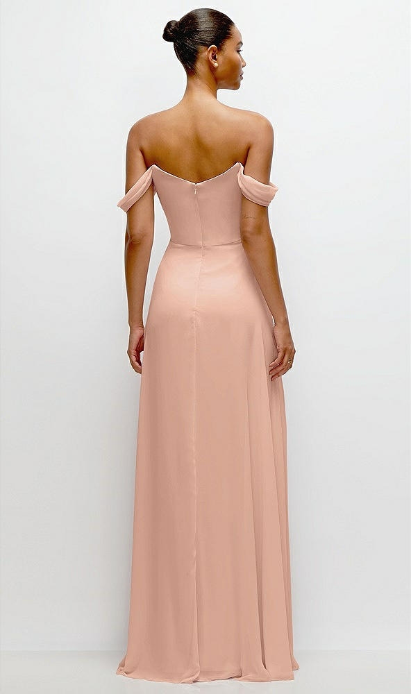 Back View - Pale Peach Off-the-Shoulder Draped Neckline Maxi Dress