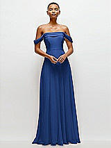 Front View Thumbnail - Classic Blue Off-the-Shoulder Draped Neckline Maxi Dress