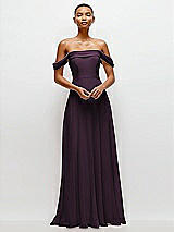 Front View Thumbnail - Aubergine Off-the-Shoulder Draped Neckline Maxi Dress