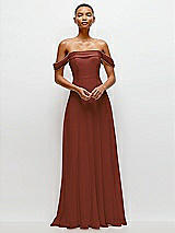 Front View Thumbnail - Auburn Moon Off-the-Shoulder Draped Neckline Maxi Dress