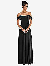 Alt View 1 Thumbnail - Black Off-the-Shoulder Draped Neckline Maxi Dress