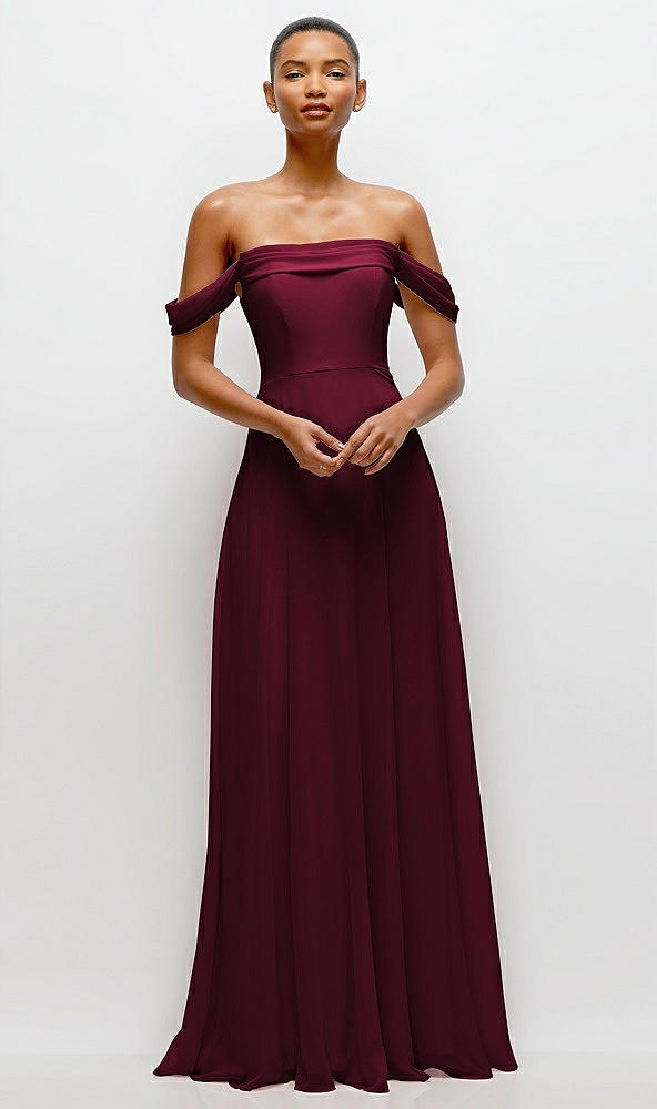 Front View - Cabernet Off-the-Shoulder Draped Neckline Maxi Dress