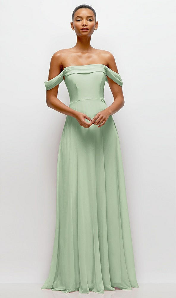 Front View - Celadon Off-the-Shoulder Draped Neckline Maxi Dress