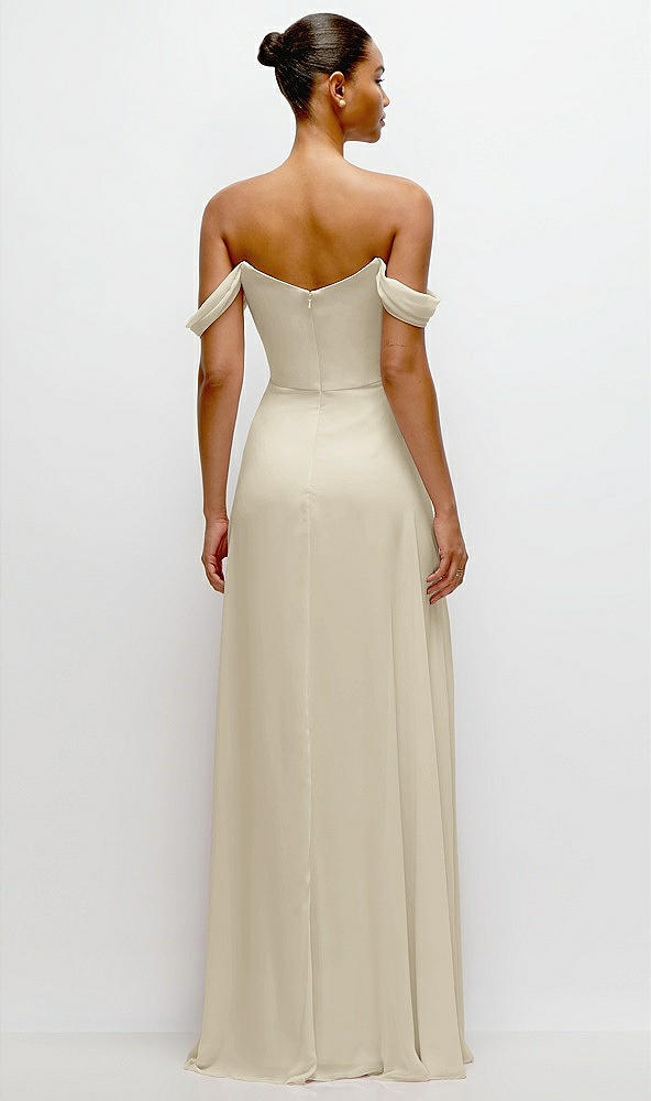 Back View - Champagne Off-the-Shoulder Draped Neckline Maxi Dress