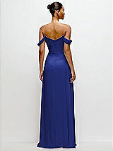 Rear View Thumbnail - Cobalt Blue Off-the-Shoulder Draped Neckline Maxi Dress