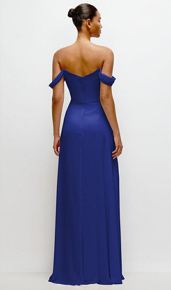 Back View - Cobalt Blue Off-the-Shoulder Draped Neckline Maxi Dress