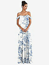 Front View Thumbnail - Cottage Rose Dusk Blue Off-the-Shoulder Draped Neckline Maxi Dress