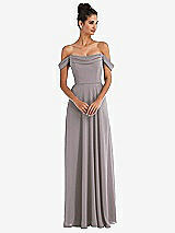 Alt View 1 Thumbnail - Cashmere Gray Off-the-Shoulder Draped Neckline Maxi Dress