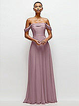 Front View Thumbnail - Dusty Rose Off-the-Shoulder Draped Neckline Maxi Dress