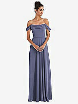 Alt View 1 Thumbnail - French Blue Off-the-Shoulder Draped Neckline Maxi Dress