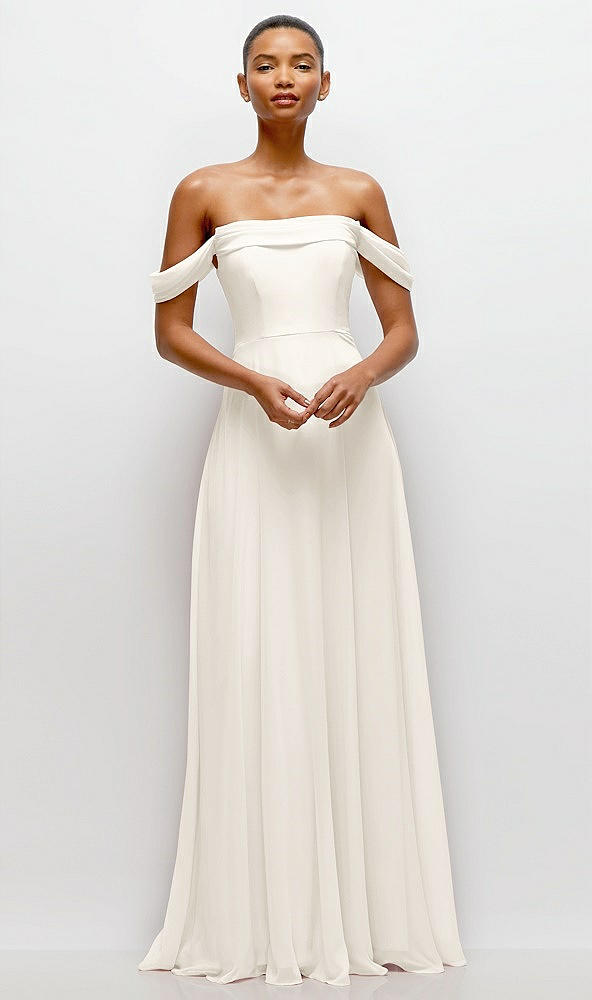 Front View - Ivory Off-the-Shoulder Draped Neckline Maxi Dress