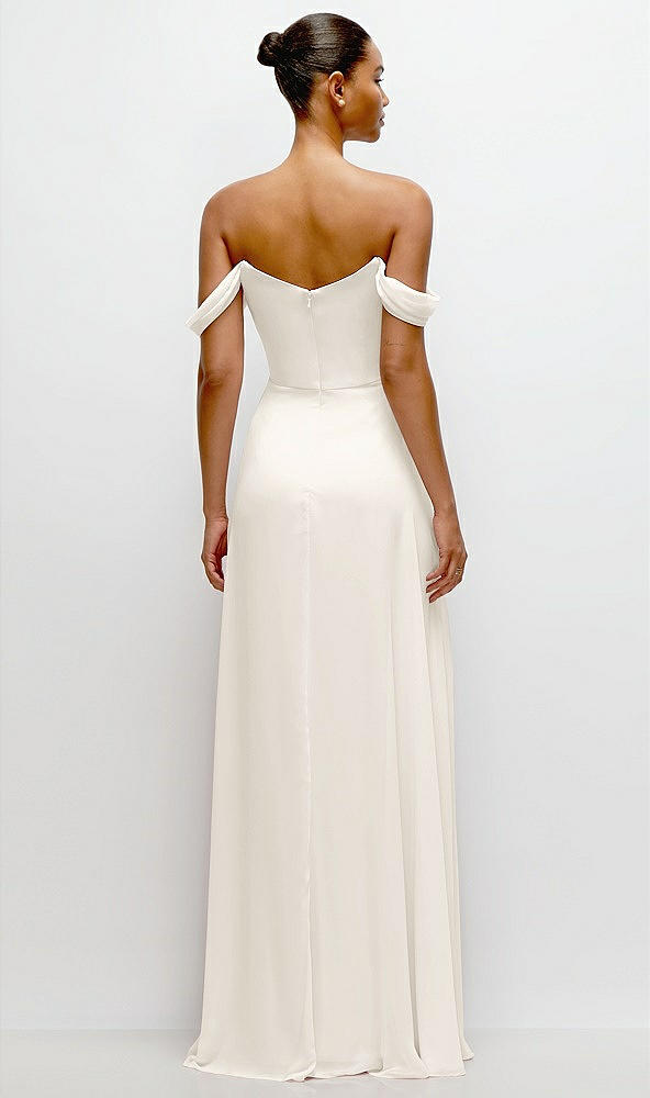 Back View - Ivory Off-the-Shoulder Draped Neckline Maxi Dress