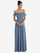 Alt View 1 Thumbnail - Larkspur Blue Off-the-Shoulder Draped Neckline Maxi Dress