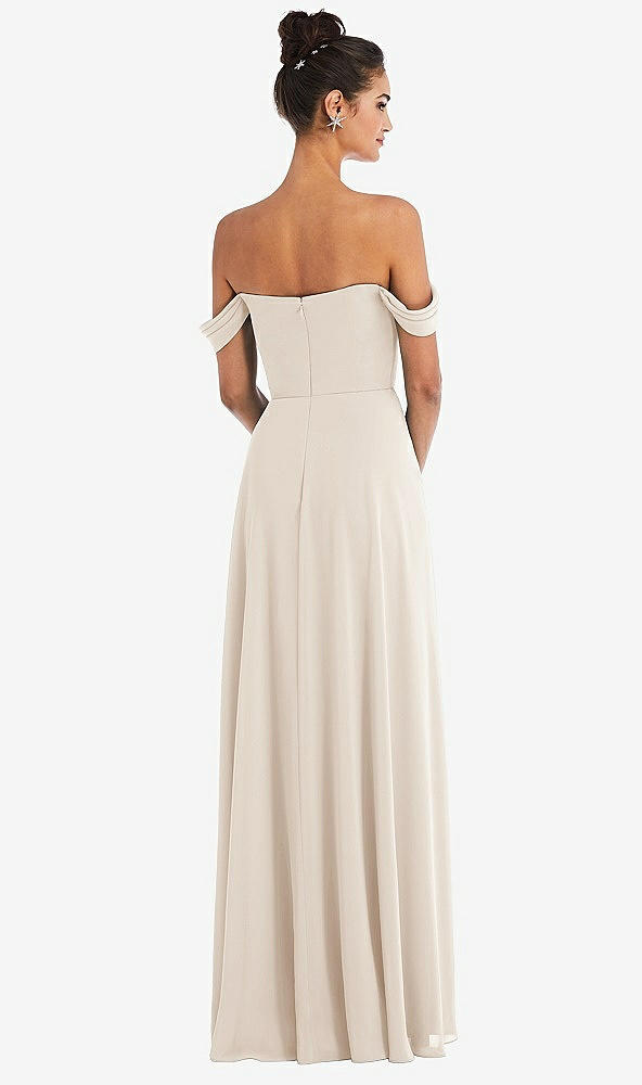 Back View - Oat Off-the-Shoulder Draped Neckline Maxi Dress