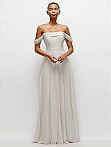 Front View Thumbnail - Oyster Off-the-Shoulder Draped Neckline Maxi Dress