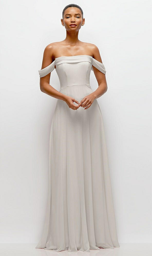 Front View - Oyster Off-the-Shoulder Draped Neckline Maxi Dress