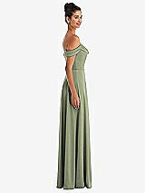 Side View Thumbnail - Sage Off-the-Shoulder Draped Neckline Maxi Dress