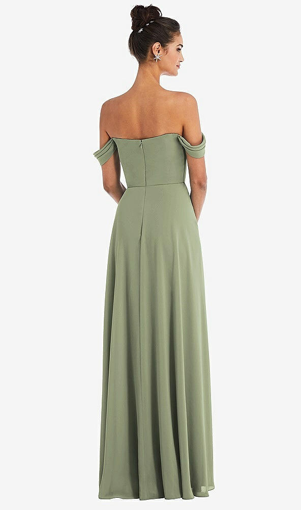 Back View - Sage Off-the-Shoulder Draped Neckline Maxi Dress