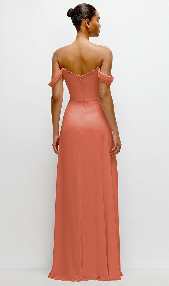 Back View - Terracotta Copper Off-the-Shoulder Draped Neckline Maxi Dress