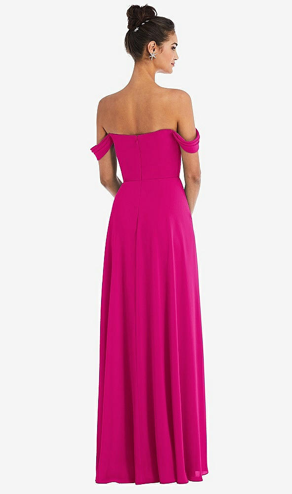 Back View - Think Pink Off-the-Shoulder Draped Neckline Maxi Dress