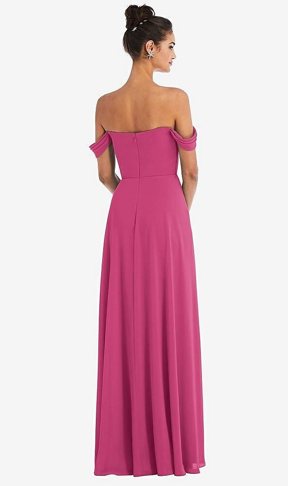 Back View - Tea Rose Off-the-Shoulder Draped Neckline Maxi Dress