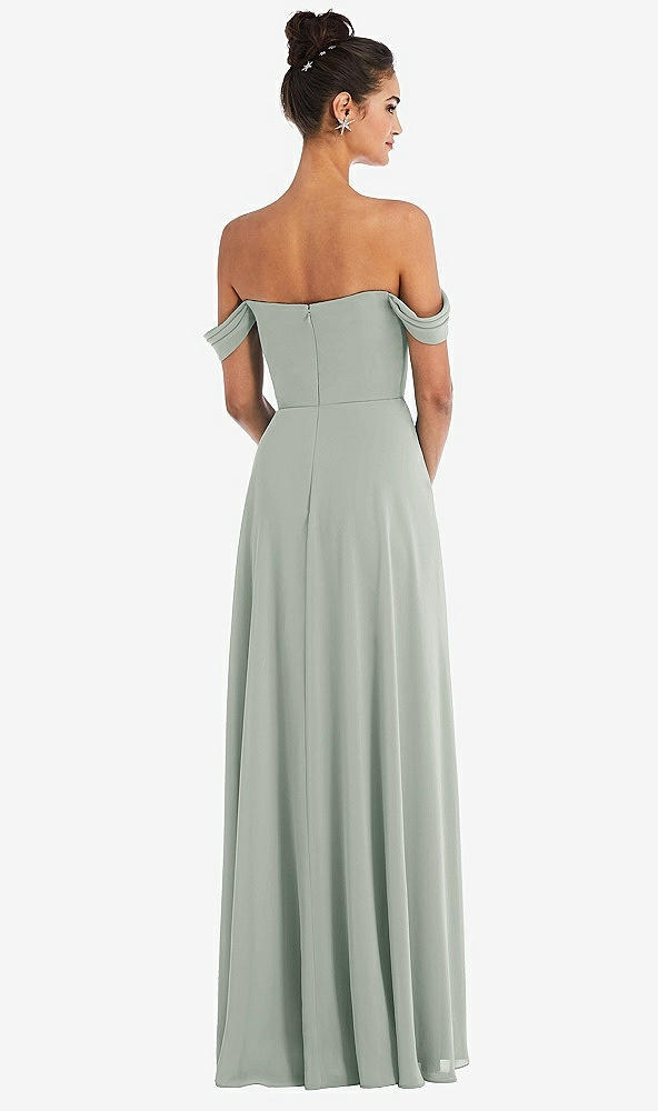 Back View - Willow Green Off-the-Shoulder Draped Neckline Maxi Dress