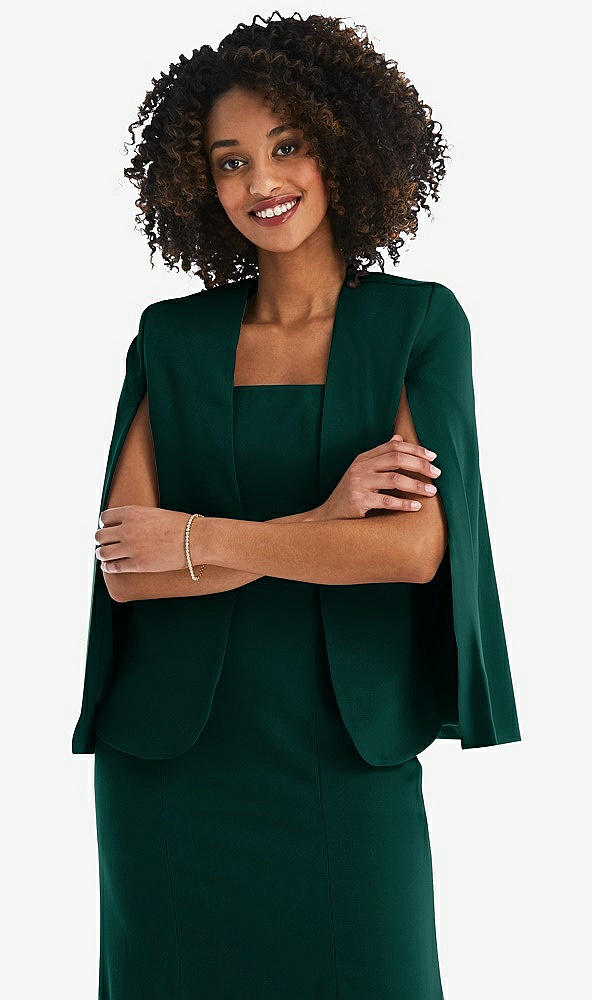 Front View - Evergreen Open-Front Split Sleeve Cape Jacket