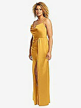 Side View Thumbnail - NYC Yellow Cowl-Neck Draped Wrap Maxi Dress with Front Slit
