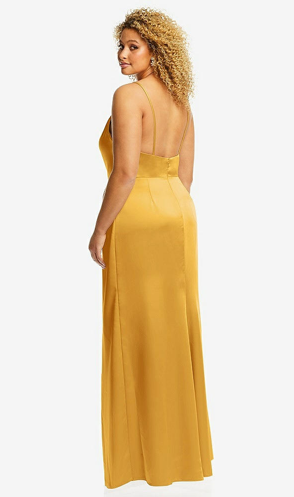 Back View - NYC Yellow Cowl-Neck Draped Wrap Maxi Dress with Front Slit