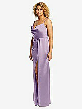 Side View Thumbnail - Pale Purple Cowl-Neck Draped Wrap Maxi Dress with Front Slit