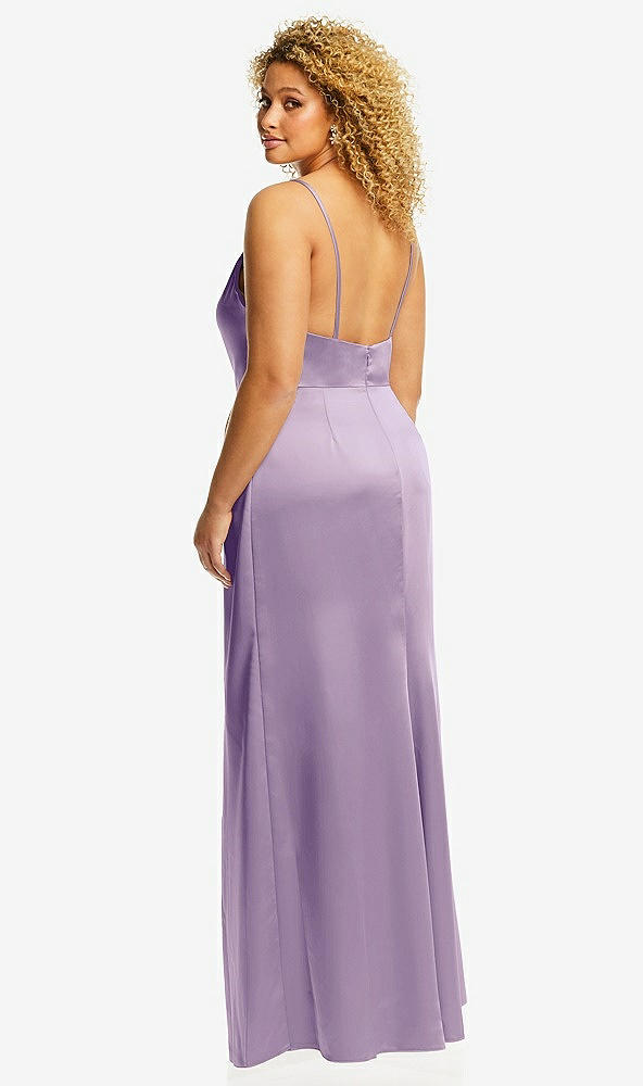 Back View - Pale Purple Cowl-Neck Draped Wrap Maxi Dress with Front Slit
