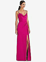 Alt View 1 Thumbnail - Think Pink Cowl-Neck Draped Wrap Maxi Dress with Front Slit