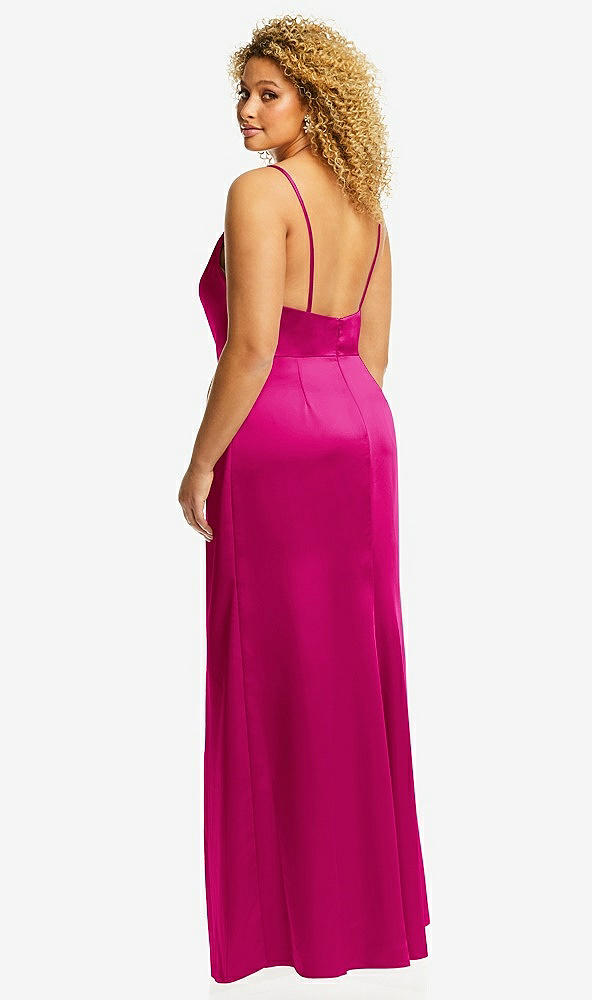 Back View - Think Pink Cowl-Neck Draped Wrap Maxi Dress with Front Slit
