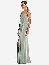 Alt View 2 Thumbnail - Willow Green Cowl-Neck Draped Wrap Maxi Dress with Front Slit