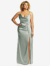 Front View Thumbnail - Willow Green Cowl-Neck Draped Wrap Maxi Dress with Front Slit