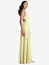 Side View Thumbnail - Butter Yellow Stand Collar Halter Maxi Dress with Criss Cross Open-Back