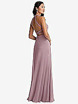 Front View Thumbnail - Dusty Rose Stand Collar Halter Maxi Dress with Criss Cross Open-Back