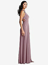 Side View Thumbnail - Dusty Rose Stand Collar Halter Maxi Dress with Criss Cross Open-Back