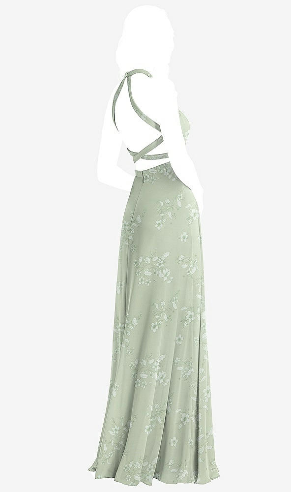 Front View - Vintage Primrose Sage Stand Collar Halter Maxi Dress with Criss Cross Open-Back